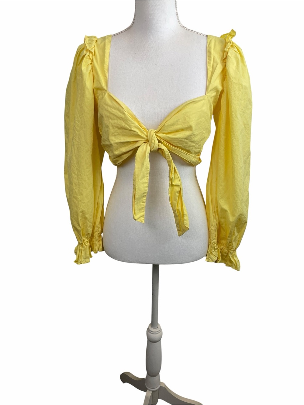 Allina Liu | Idun Yellow Tie-Front Puff Sleeve Crop Top